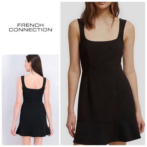 New. French Connection black Mini ruffle mini dress.  Large. Retails $153 - Picture 1 of 16